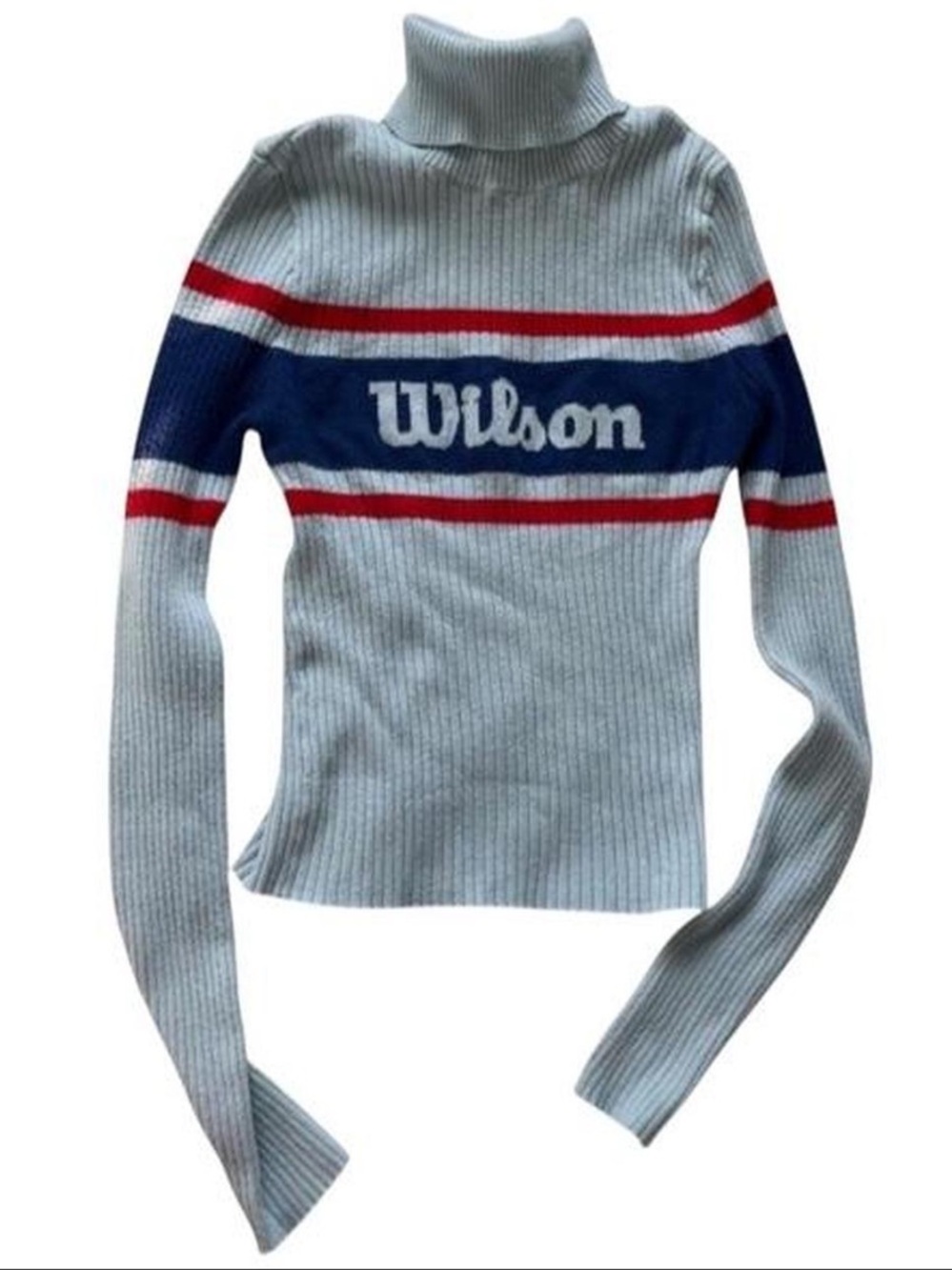 Forever 21 x Wilson Blue and Red Striped Rib Knit Turtleneck Long Sleeve Sweater
